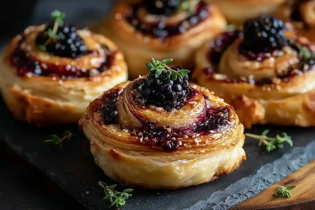 Brie and Blackberry Puff Pastry Swirls with Honey & Rosemary