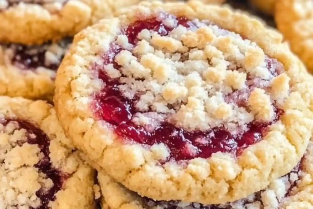 Buttery Raspberry Crumble Cookies with a Sweet Jam Filling