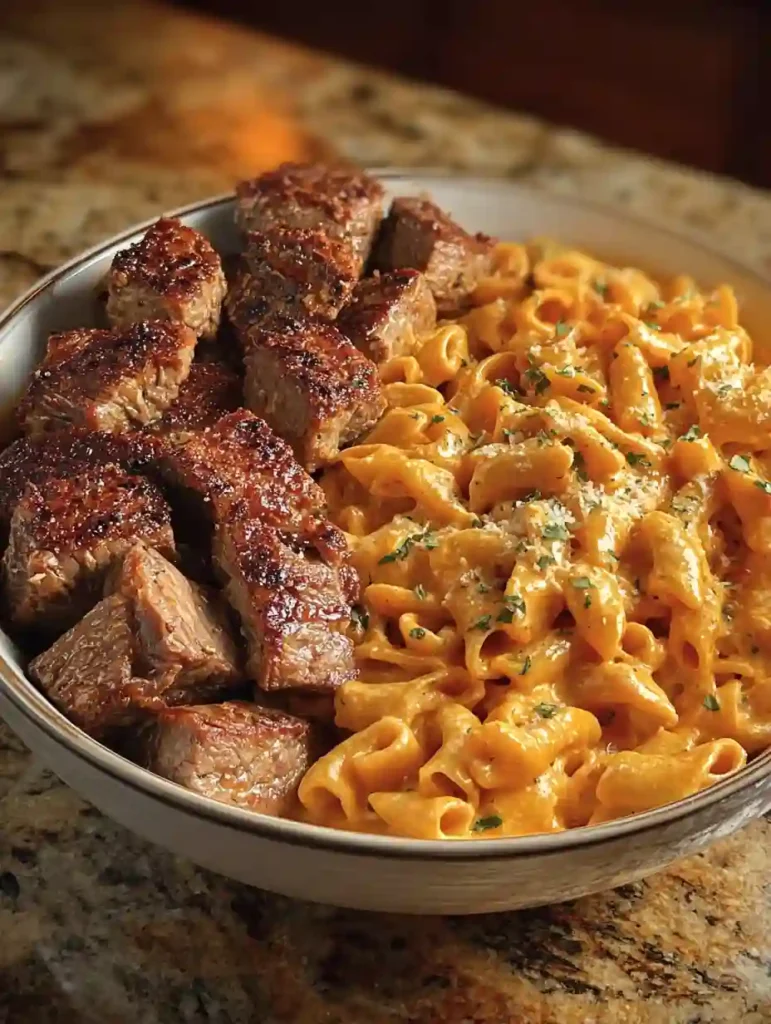 Cajun Steak Tips with Penne in Parmesan Cheese Sauce 4 Cajun Steak Tips with Penne in Parmesan Cheese Sauce
