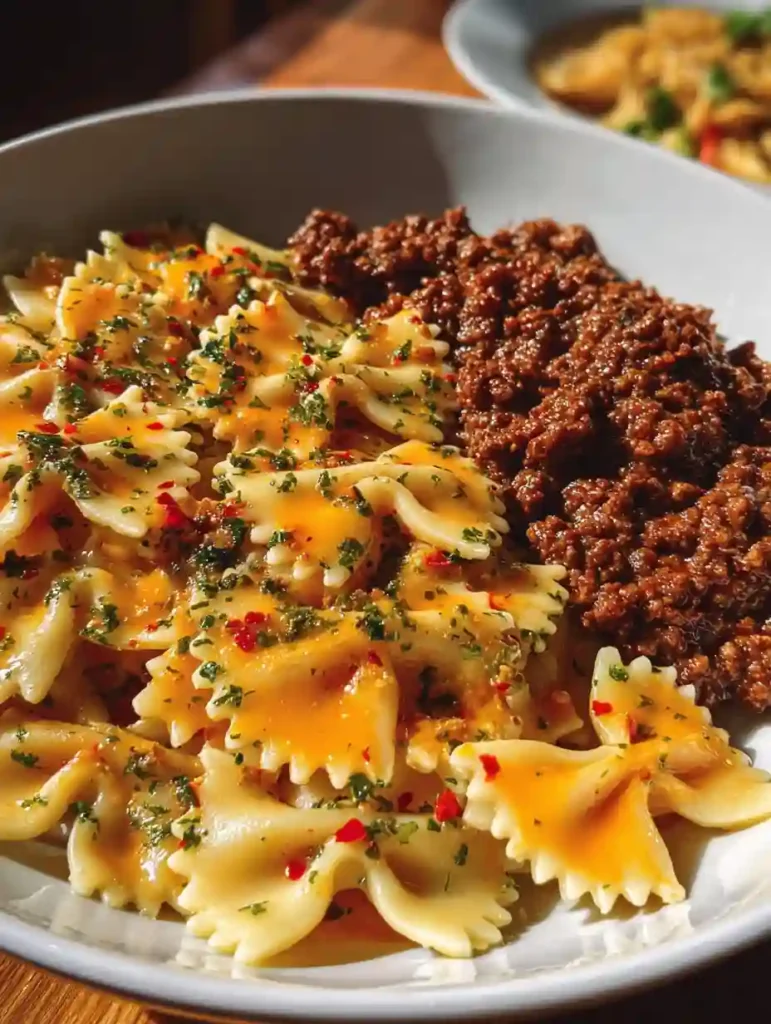 Cheesy Bowtie Pasta with Cajun Ground Beef in Garlic Cream 4 Cheesy Bowtie Pasta with Cajun Ground Beef in Garlic Cream