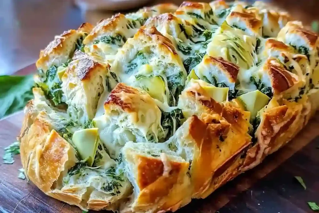 Cheesy Spinach and Artichoke Pull-Apart Sourdough Bread .