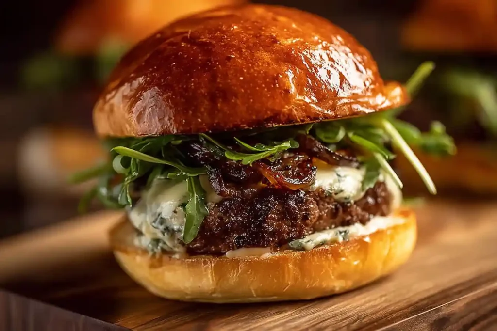 Juicy Garlic Herb Burger with Sweet Caramelized Onions Recipe