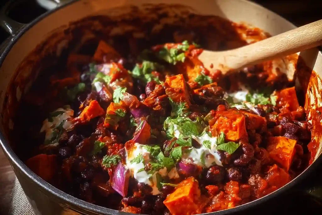 Smoky Sweet Potato and Black Bean Chili with Herby Yogurt