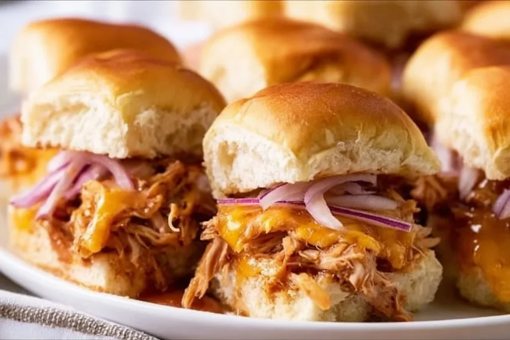 Delicious BBQ chicken sliders served on a platter