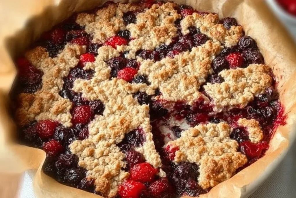Homemade berry oatmeal bars with fresh berries and oats