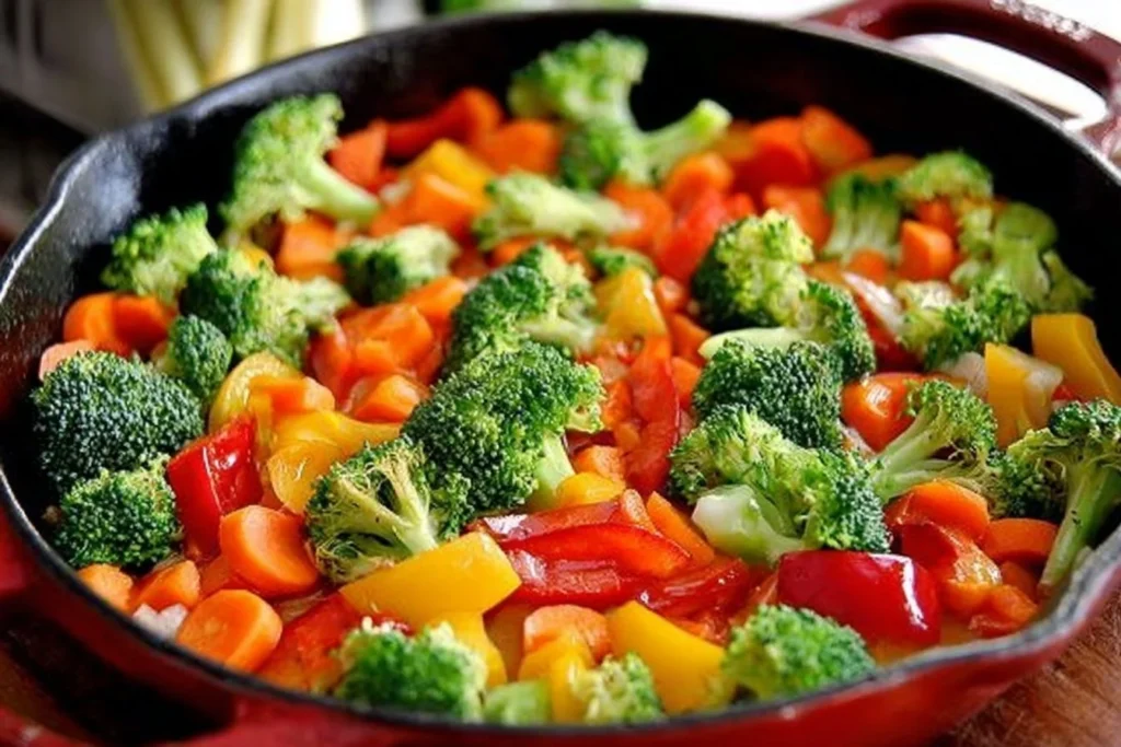 Delicious chicken stir fry featuring colorful vegetables and savory sauce.