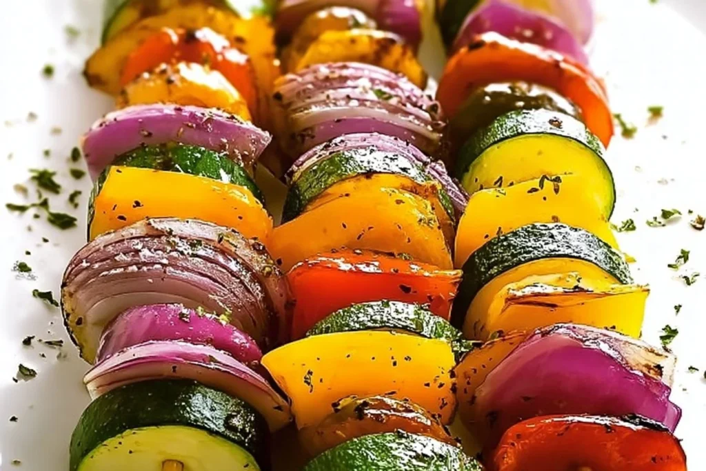 Colorful assortment of flavorful grilled veggie skewers on a barbecue grill