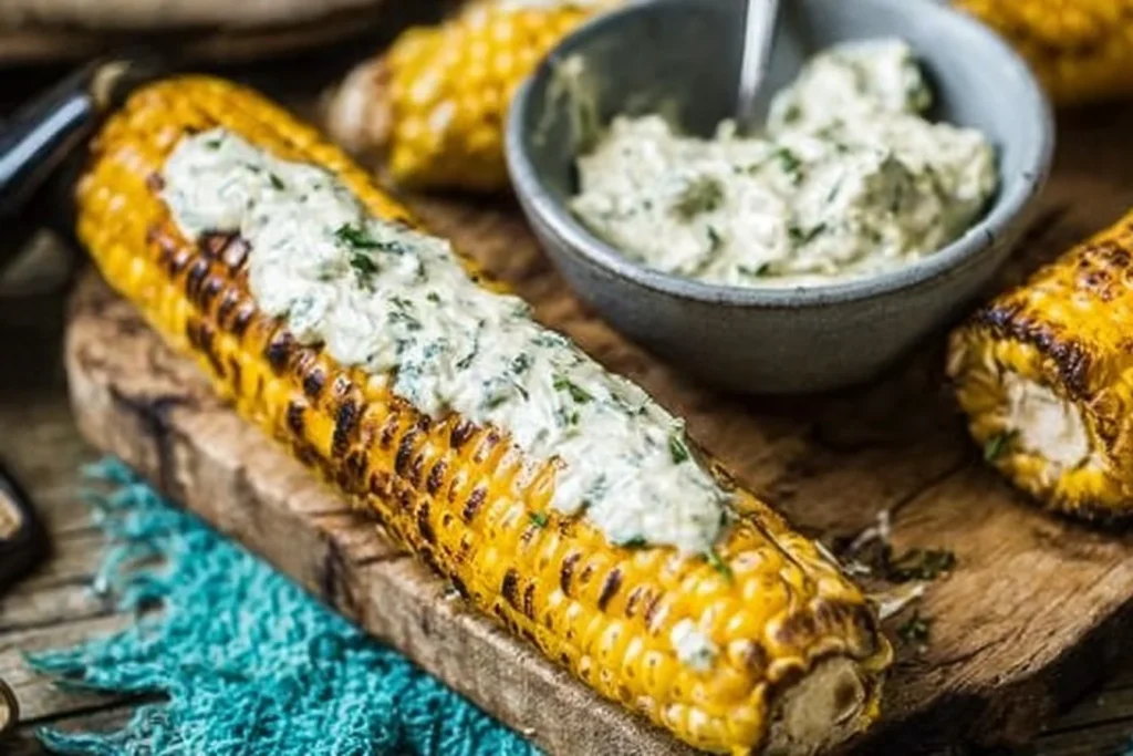 Grilled corn on the cob topped with spicy lime butter
